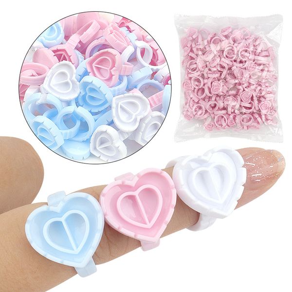 

100pcs/set glue ring tattoo ink rings cups permanent makeup pigment holder eyebrow eyelash extension adhesive divider heart shape cup st09