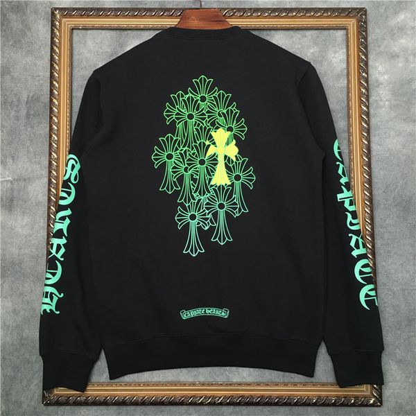 

2020 autumn winter tide brand new back overlapping cross gothic printed plush sweater men's and women's loose, Black