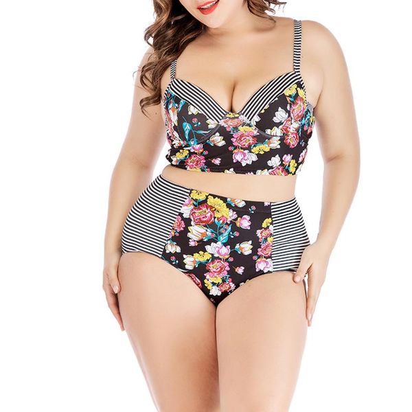 

women's jumpsuits & rompers feitong women plus size beachwear high waist swimwear print sling beach bathing swimsuit push up padded ban, Black;white