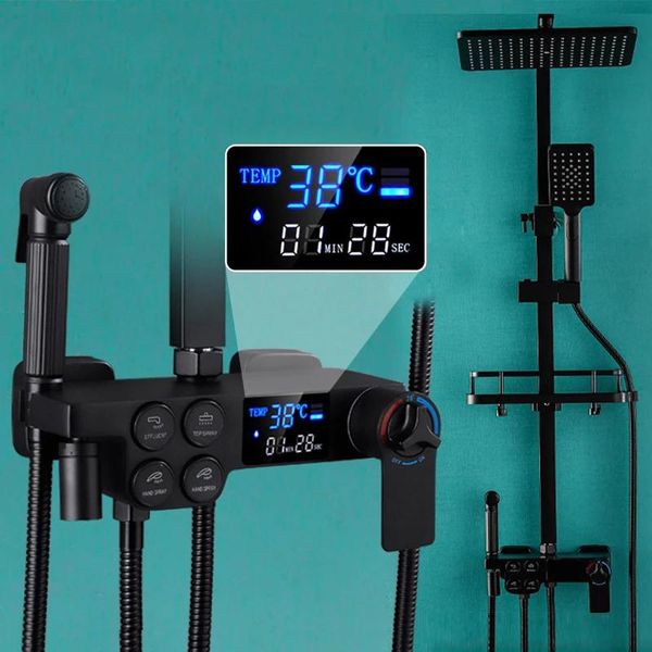 

bathroom shower sets black thermostatic digital display faucet bathtub 4-way mixer bidet tap for