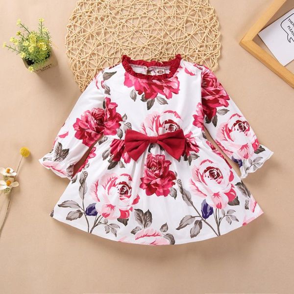 

girl's dresses baby girls princess dress long sleeve floral knotbow sweet casual infant party, Red;yellow