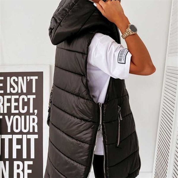 

autumn and winter women's coat vest mid-length waistcoat plus size streetwear sleeveless jacket quilted 211123, Black;white