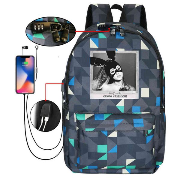 

dangerous woman schoolbag pop singer backpack student usb rechargeable with lock