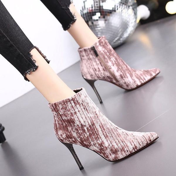 

boots 2021 women high heel booties large fashion female high-heeled young ladies ankle winter zapatos de mujer 34-39, Black