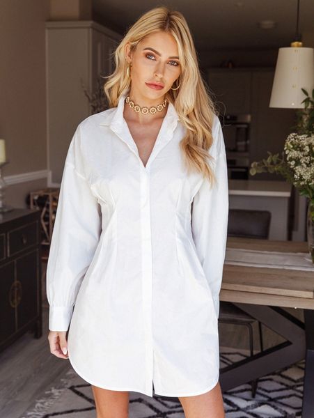 

collared fold pleated waist curved hem shirt dress w3rl#, Black;gray