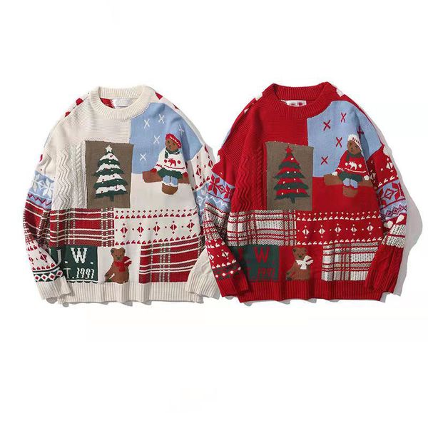 

fashion retro christmas bear crew neck sweater designer men and women spring and autumn loose lazy couple knit tide, White;black