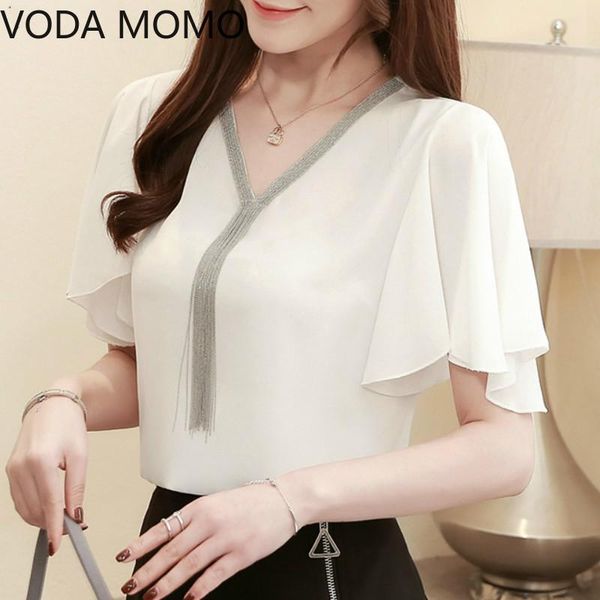 

women's blouses & shirts 2021 summer elegant chiffon women shirt womens short sleeve fashion korean female blusas, White
