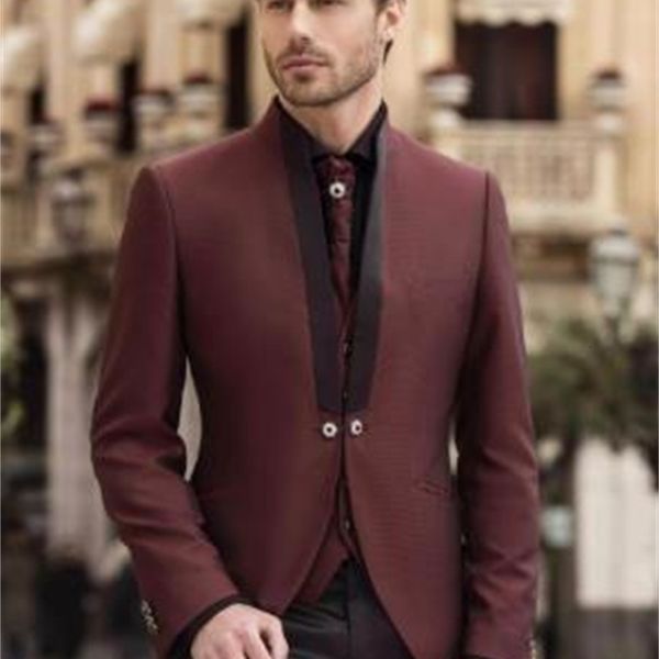 

men's suits & blazers man-sized burgundy suit three black shawl lapel trim wedding bridegroom to the tuxedo party (blazer + pants vest), White;black