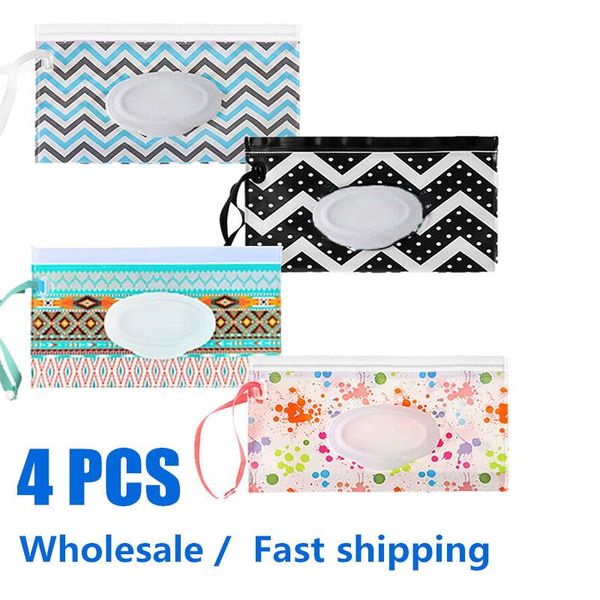 

storage bags 4pcs portable baby wet wipes bag with flip cover to extract travel self-sealing cosmetic cleaning 24x13.5cm wholesale