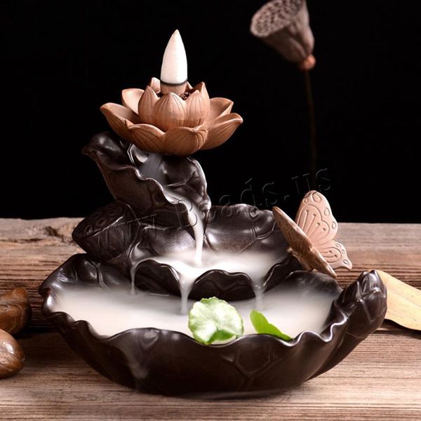 

fragrance lamps smoke waterfall backflow incense burner creative lotus stick holder portable ceramic censer decoration handicrafts gift