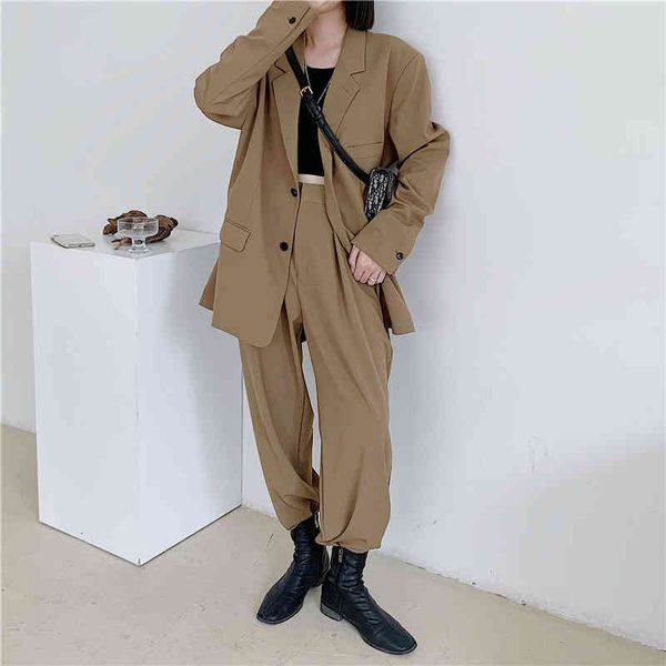 

women's two piece pants hzirip ol elegant office lady loose women blazers+stylish high waist straight solid suits all match 2 sets a9ah, White