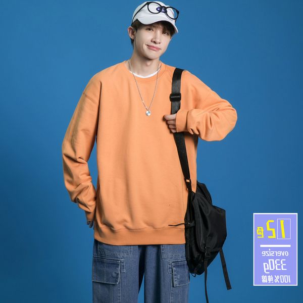 

men's 330g sweater cotton pullover loose large oversize women's round ne fashion, Black