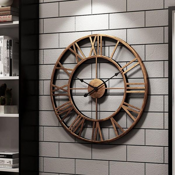 

circular retro roman wrought hollow iron vintage mute decorative wall clock on the decoration for home clocks