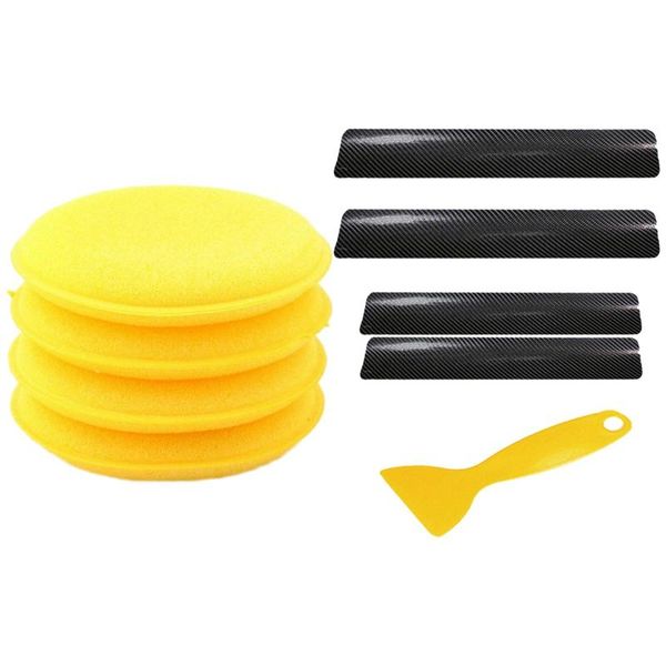 

car sponge 12 pcs waxing polish wax applicator cleaning pad & 4 door plate sill scuff cover