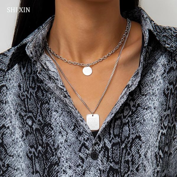 

trendy layered love letter couple necklace for women fashion coin/square pendants necklaces stainless steel chain jewelry pendant, Silver