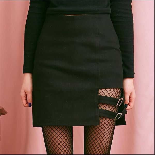 

summer harajuku women skirt right leg hollow out female mini drop good quality, Black