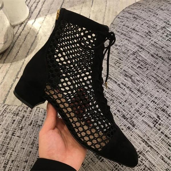 

summer cutouts gladiator sandals women mesh med heels zipper shoes woman sandalias black or silver ankle boots