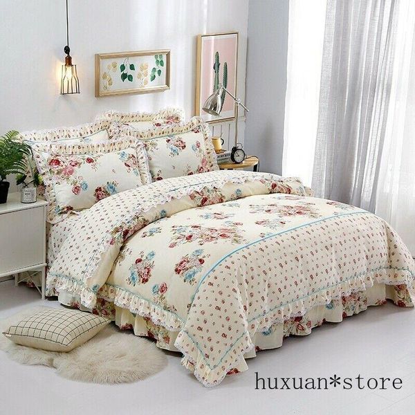 

bedding sets pink floral elegant e ruffles duvet cover bed sheet korea style  king cotton set size bedroom comforter