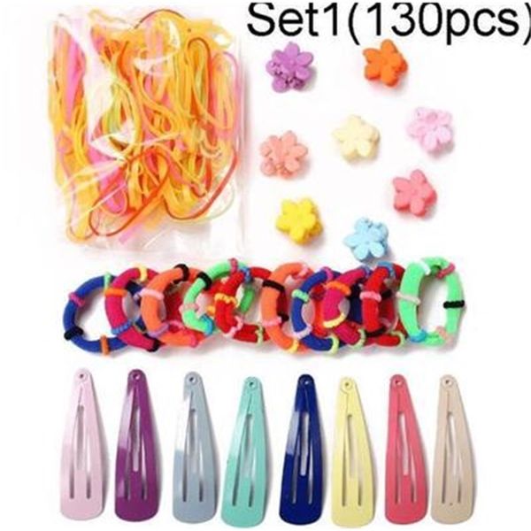 

ing multi-color drop-shaped flower hairpin rubber band combination creative simple headdress set, Golden;silver