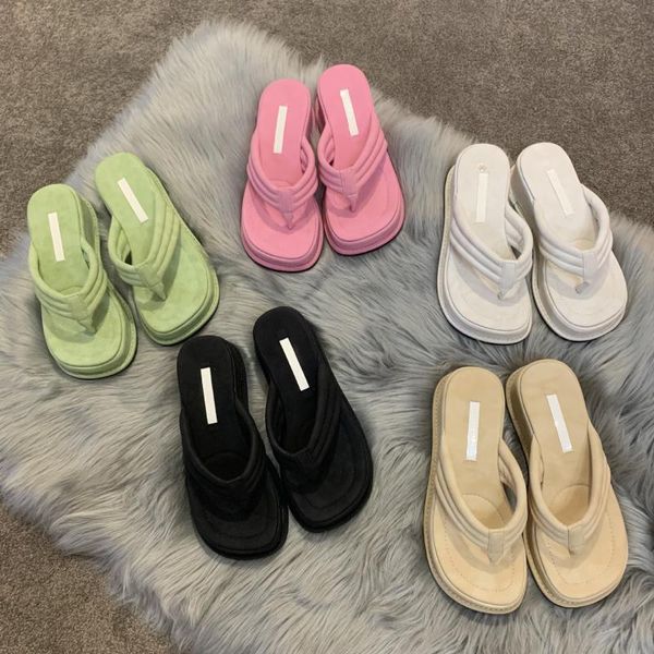 

slippers shoes candy colors heels luxury slides rubber flip flops low platform slipers women high designer hawaiian 2021 fabric, Black
