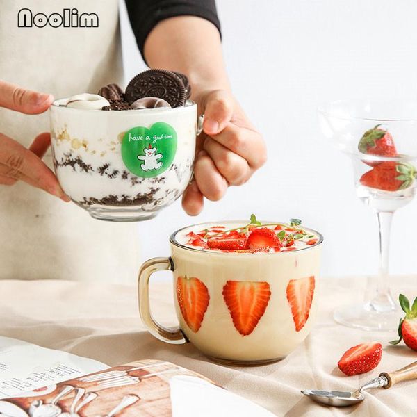 

wine glasses glass transparent heat resistant coffee mug cute cartoon breakfast milk oatmeal with handle office tea cup drinkware 480ml