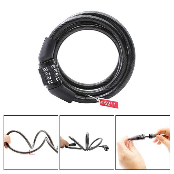 

bike locks candado bicicleta 4-digit password lock mountain bicycle code security anti-theft cable steel wire 5-door