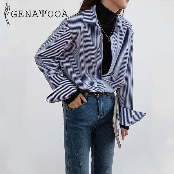 

genayooa striped shirt woman office blouse women shirts spring autumn korean womens and blouses ladies fashion 210417, White