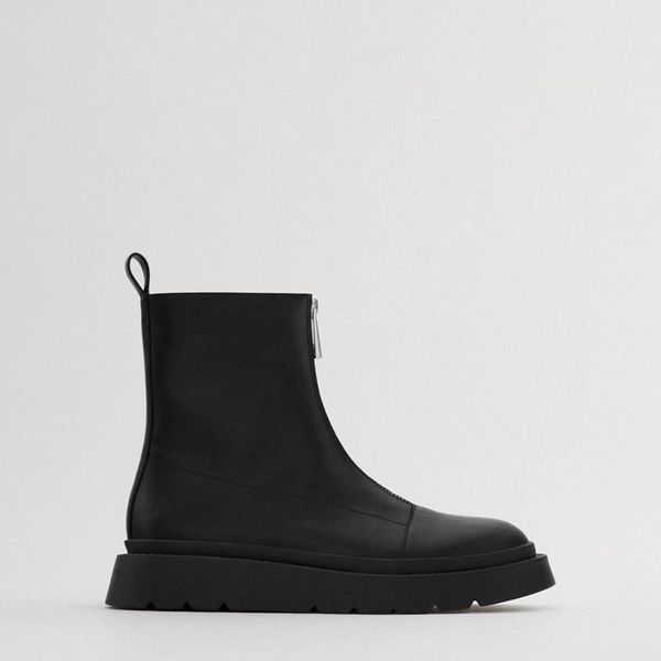 

women's boots autumn winter shoes black zipper flat ankle boot female motorcycle