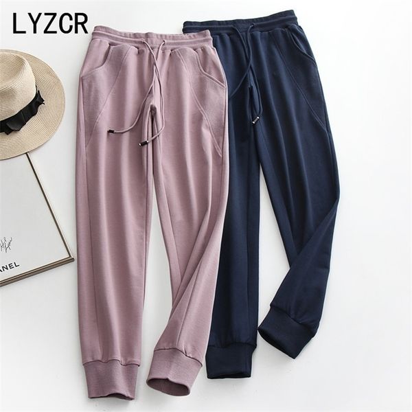 

lyzcr autumn women's pants trousers loose female harem for high waist sweatpants black elastic pant 210915, Black;white