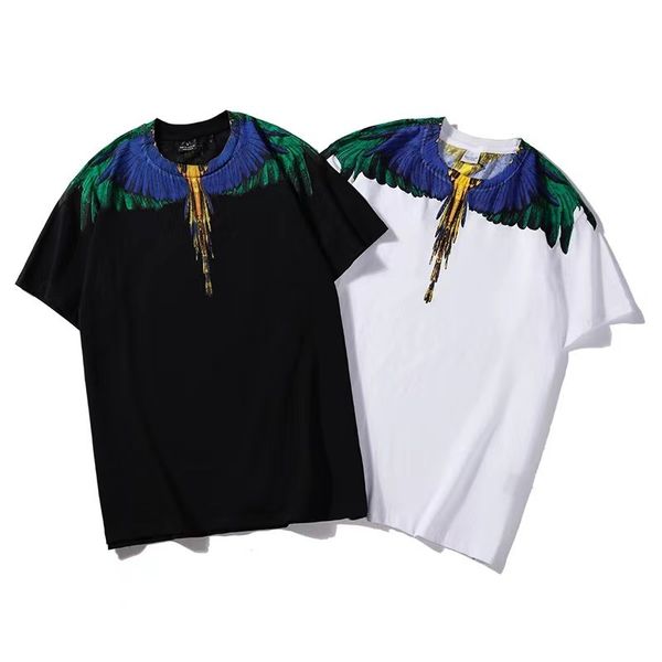 

chaopai tropical fort parrot wings feather print short sleeve t-shirt men's and women's bf half sleev, White;black