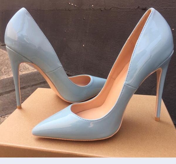 

dress shoes women pumps shallow high heels blue patent leather pointed toe stiletto woman ladies plus big size 43, Black