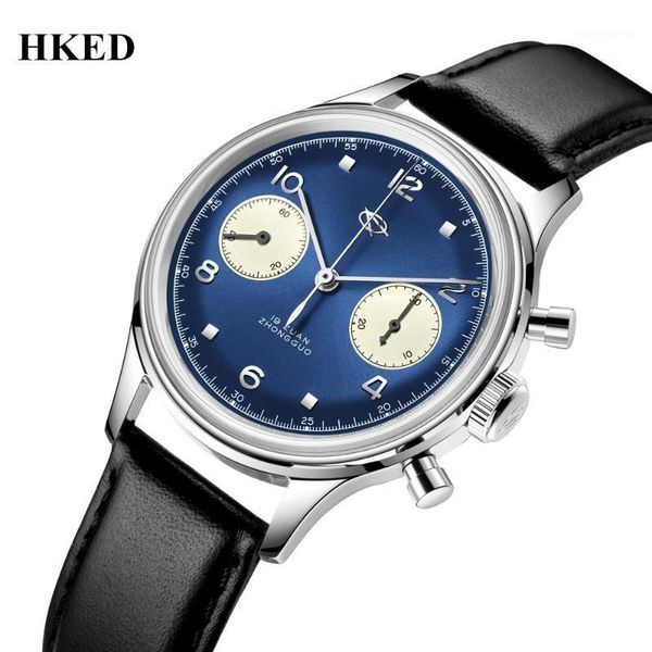 

wristwatches limited edition men military chronograph hked seagull 1963 movement hand winding mechanical watches hommes montres mecaniques, Slivery;brown