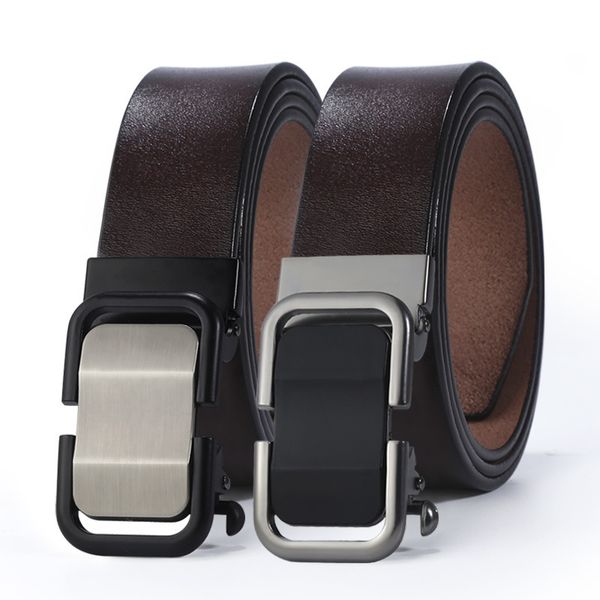 

men's leather two-layer belt business leisure pin buckle straight, Black;brown