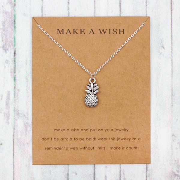 

pineapple acorn pine cone necklace for women friendship gifts with card pendant necklaces, Silver