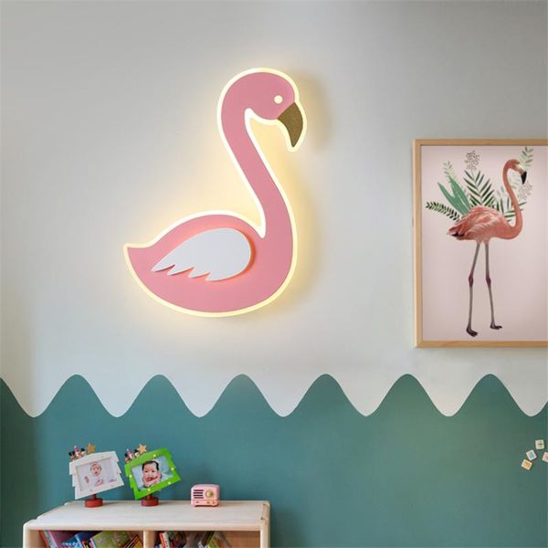 

wall lamp pink flamingo lamps children's room boy bedroom girl princess modern led bedside sconces lights cartoon cute fixtures