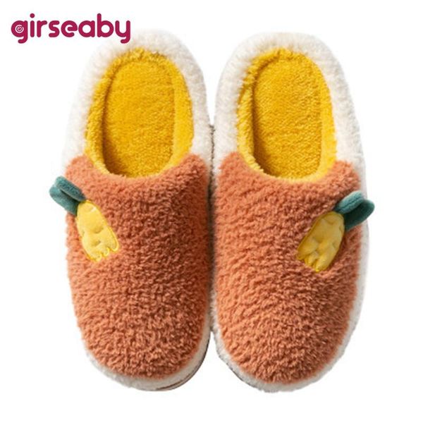 

girseaby women slippers cozy flock no-slip couple fruit cartoon indoor plush warm soft fluffy slides big size 36-45 f1067, Black