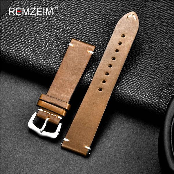 

watch bands remzeim smart leather strap watchbands retro oil wax brown bracelet belt cowhide waterproof soft 24mm 22mm 20mm 18mm, Black;brown