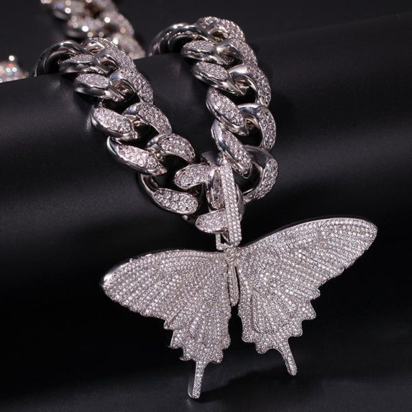 

pendant necklaces hip hop micro pave cubic zirconia bling out animal butterfly pendants for men rapper jewelry gold color black, Silver