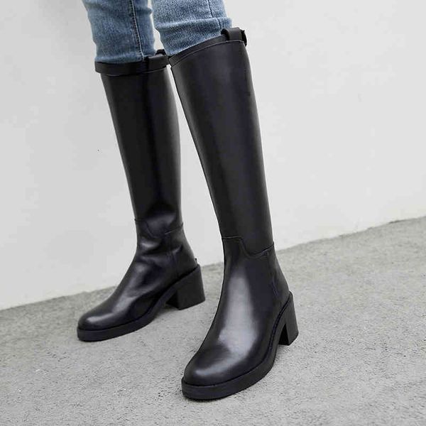 

boots novas mulheres de inverno couro genuÃ­no exÃ©rcito botas especiais metal bloqueio cinta longo dedo do pÃ© redondo equitaÃ§Ã£o 89my, Black