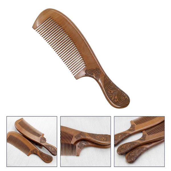 

hair brushes 1pc long handle duble-sided carving mahogany comb peach wood, Silver