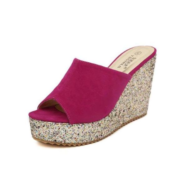 

slippers women's shoes on the platform summer open toe women wedge sandals high heel thick bottom sponge slides, Black