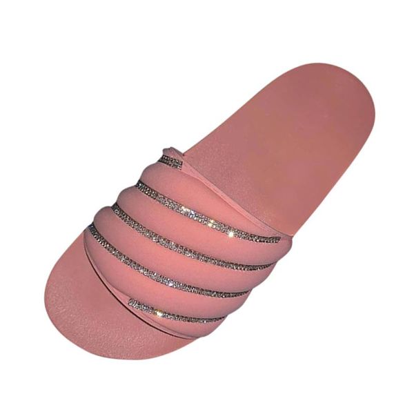 

sagace summer ladies sandals flat bottom non-slip personality fashion rhinestone beach slippers for women outdoor and indoor, Black