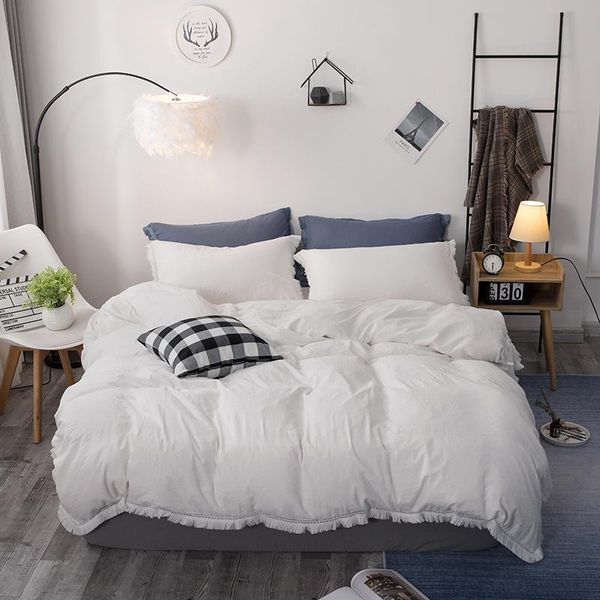 

bedding sets duvet cover set white and green soild color single/double/ size quilt with pillowcase housse de couette