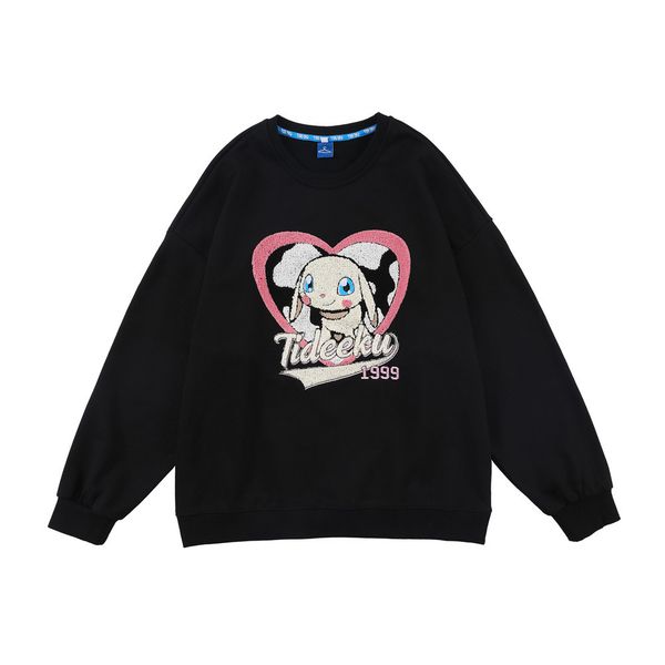 

sweatshirts cartoon embroidered hoodless sweater mens bf lazy style loose round neck long sleeve fashion brand couple pullover hoodie, Black