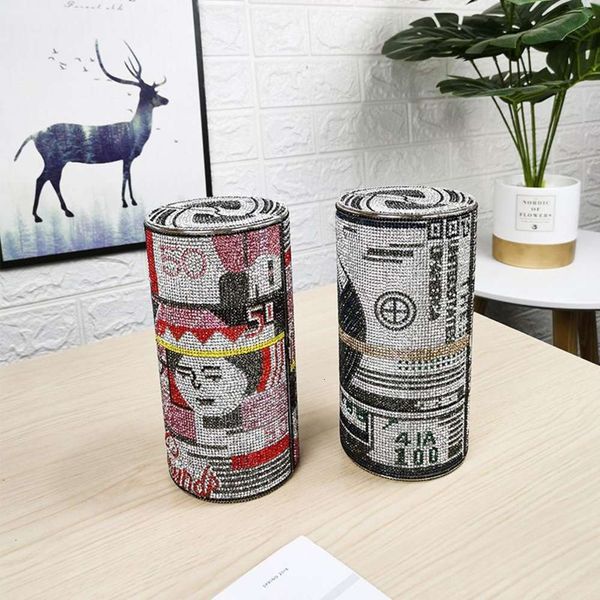 

new design woman luxury roll diamond dollar bill clutch handbag ladies evening 50 euro money bag rhinestone party purse