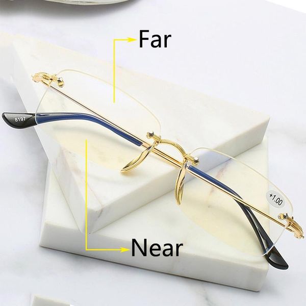 

sunglasses men rimless bifocal reading glasses anti blue light blocking eyeglasses metal frameless eyewear presbyopia ultralight, White;black