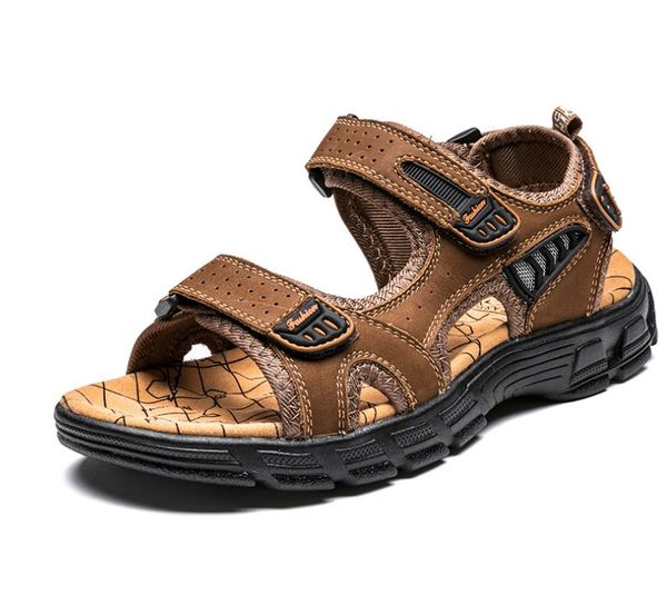 

men's summer sandals genuine leather outdoor handmade mens slippers shoes men beach soft breathable sneakers, Black