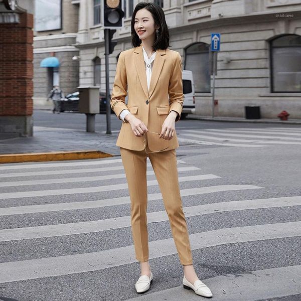 

women 2021 autumn winter office wear blazer suit female pants set streetwear elegant ladies two piece sets b576 women's, White