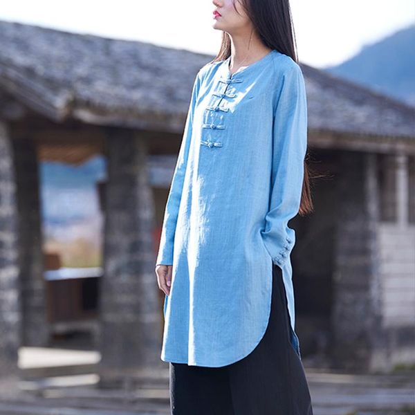 

women's blouses & shirts 2021 spring and summer women outweawr shirt bamboo long coat linen vintage blouse design blusa, White