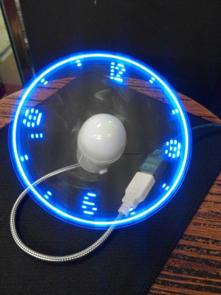

electric fans blue durable adjustable usb gadget mini flexible led light fan time clock deskcool display